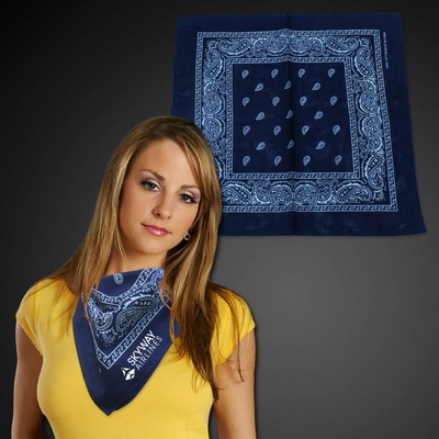 22" Silk Screened Blue Cotton Bandana