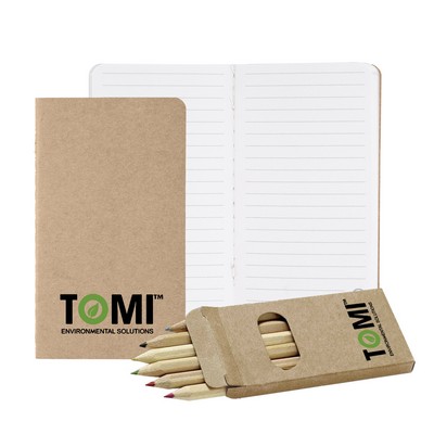 Eco Mini Notebook & 6-Color Pencil Set