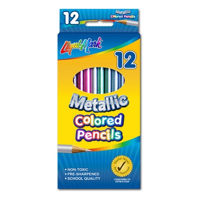 Set of 12 Metallic Colored Pencils 7" Pre-Sharpened - Assorted Colors