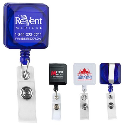 "Kent VL" Square Retractable Badge Reel & Badge Holder w/Metal Slip Clip (Spot Color)