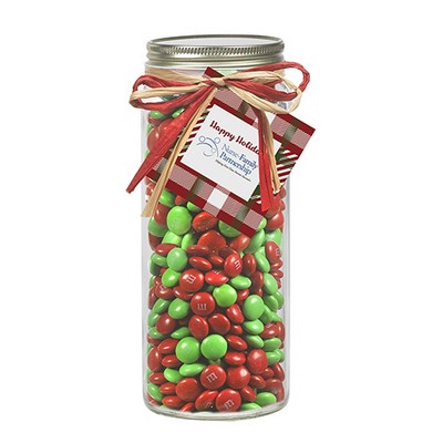 16 Oz. Contemporary Glass Mason Jar w/ Raffia Bow (Holiday M&M's®)