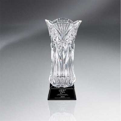 Crystal Vase on Rich Black Glass Base - Medium with Black Lasered Plate