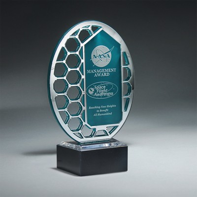 Reflective Excellence Oval with Silver Mirror and Teal Accent