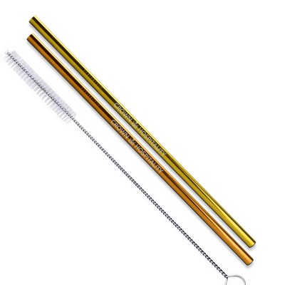 Straight Stainless Steel Straws: Set of 2 in Gold and/or Copper