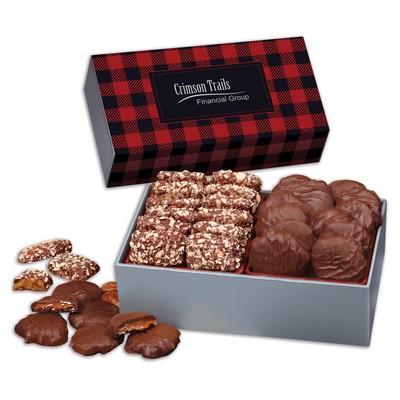 Toffee & Pecan Clusters in Gift Box with Red & Black Plaid Sleeve