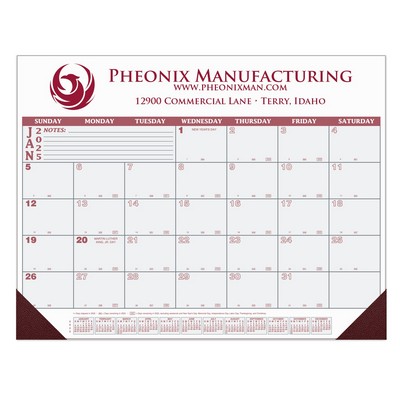 12 Month Desk Calendar | 22" x 17" | 1 Imprint Area | Burgundy/Gray Calendar