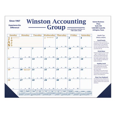 12 Month Desk Calendar | 22" x 17" | 1 Imprint Area | Blue & Gold Calendar