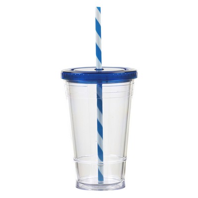 Clear 16 Oz. Slurpy Tumbler w/Lid & Striped Straw