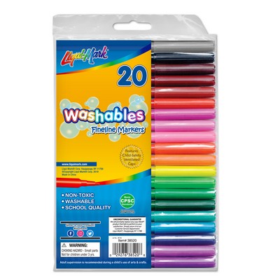 20 Pack Washable Fineline Markers - Pouch/Set - Assorted Colors