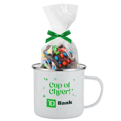 Promo Revolution - 16 Oz. Specked Camping Mug Gift Set w/ Milk Chocolate Pretzels w/ Mini M&M's®