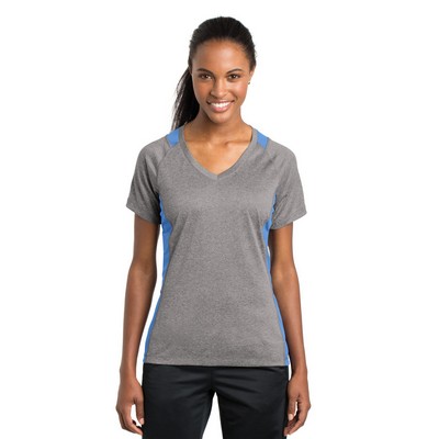 Sport-Tek® Ladies' Heather Colorblock Contender™ V-Neck Tee