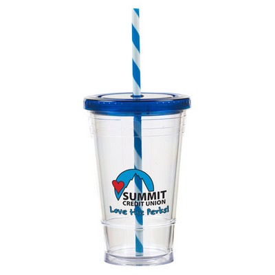 16 Oz. Slurpy Double Wall Tumbler w/Striped Straw