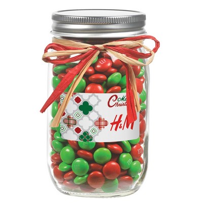 16 Oz. Glass Mason Jar w/ Raffia Bow (Holiday M&M's®)