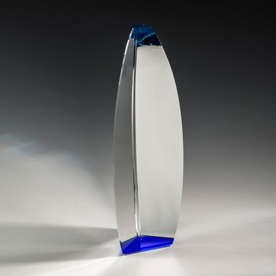 9" Trigonus Crystal Award w/Blue Accent