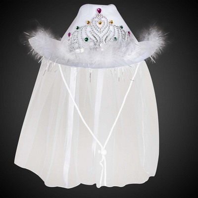 White Light Up Tiara Cowboy Hat with Veil(Blank)