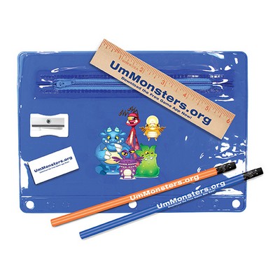 Premium Translucent School Kit w/ 2 Pencils, 6" Ruler, Eraser & Sharpener (Full Color Digital)