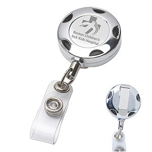 "Tiffin LZ" Chrome Metal Sport Retractable Badge Reel & Badge Holder w/Laser Imprint