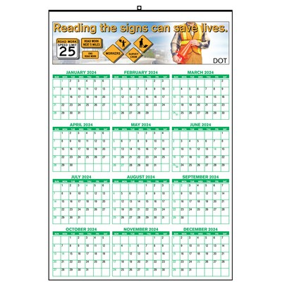 13"x19" Year at A Glance Wall Calendar w/½"x½" Date Box