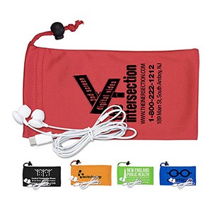 "Tuneboom" Mobile Tech Earbud Kit in Microfiber Cinch Pouch