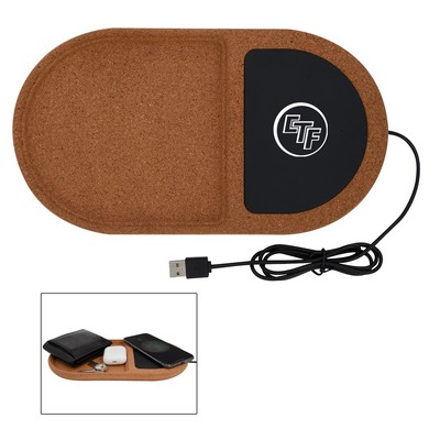 Cork Wireless Charging Pad Desktop Organizer