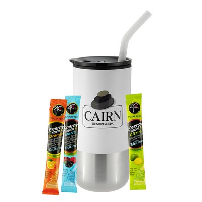 Promo Revolution - 16 Oz. Stainless Steel Tumbler w/Plastic Liner & Metal Straw Gift Set