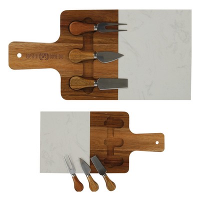 Domenico 4-Piece Acacia Wood / Marble Cheese Set