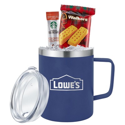 Promo Revolution - 12 Oz. Dual Wall Vacuum Sealed Slim Camping Mug Gift Set w/Coffee & Cookies