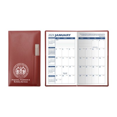 Executive Vinyl Cover Monthly Pocket Planner with Pen