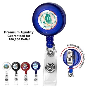 "Bellefontaine VL" Retractable Badge Reel & Badge Holder w/Rotating Alligator Clip (Full Color)