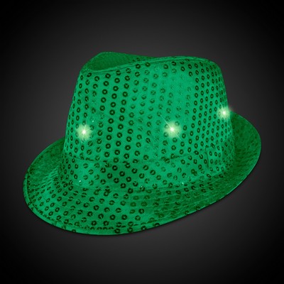 Green Sequin Light Up Fedora Hat