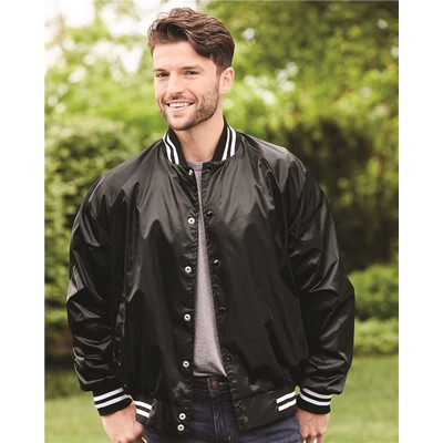 Augusta Sportswear® Satin Baseball Jacket w/Striped Trim