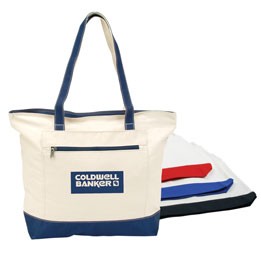 2 Tone Canvas Tote Bag w/ Zipper Closure