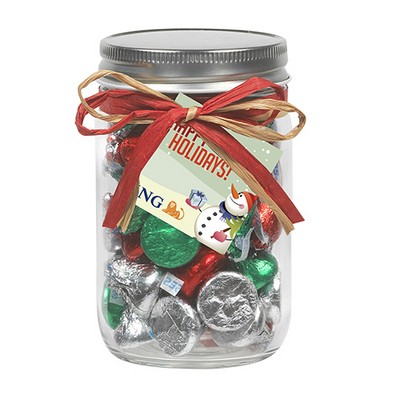 12 Oz. Glass Mason Jar w/ Raffia Bow (Hershey's® Holiday Kisses)