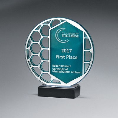 Reflective Excellence Circle with Silver Mirror and Teal Accent