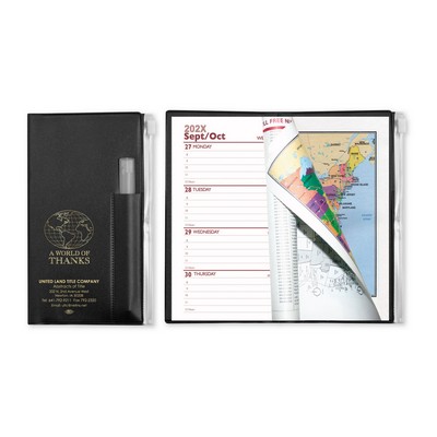 Weekly Zip Back Planner w/ Clear Pen & Zip Lock Pocket /1 Color Insert w/ Map- Solid Color