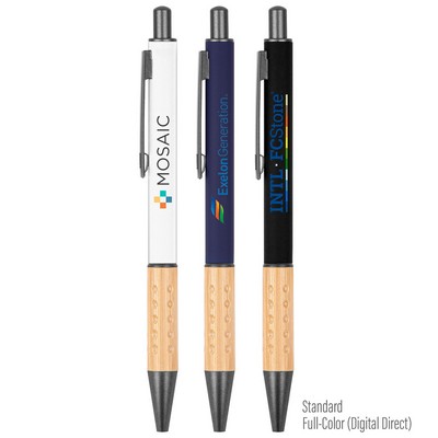 The Gosford Gunmetal Click-Action Ballpoint Pen With Bamboo Accent