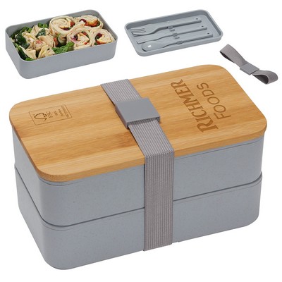 Double Decker Lunch Box with FSC® Bamboo Lid & Utensils