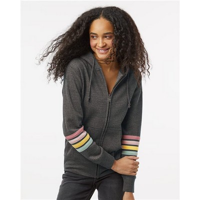 MV Sport® Women's Striped Sleeves Full-Zip Hooded Sweatshirt